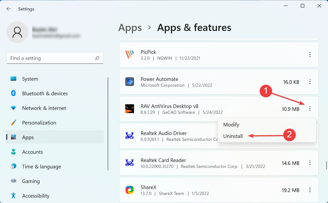 Uninstall to remove rav antivirus automatically installed