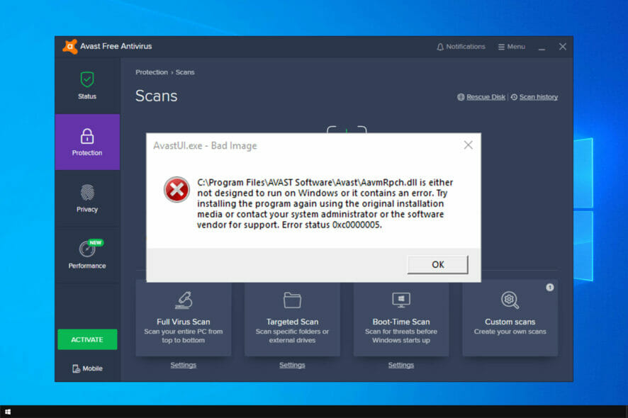 Avastui.exe application error