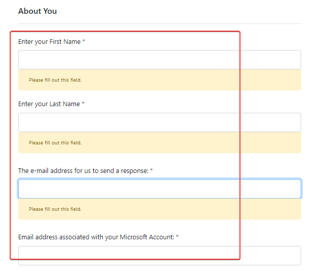 Add the name, email address details in About You fields