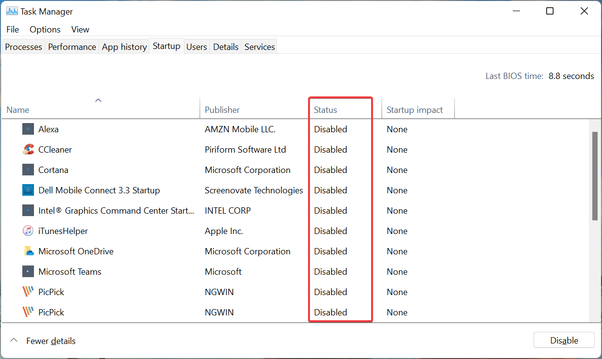 Status tab