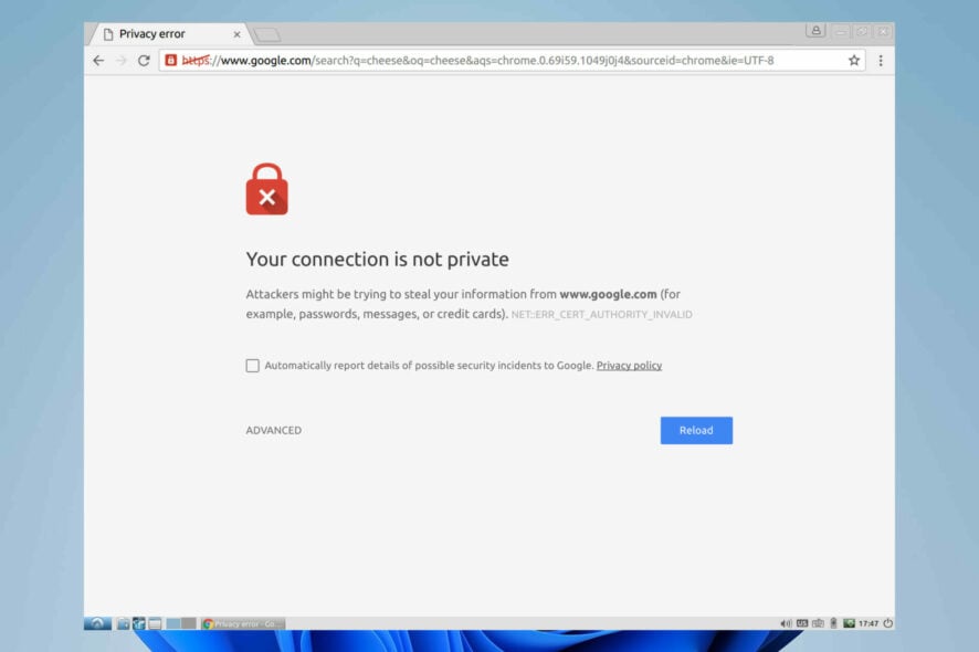 how to ignore chrome certificate errors