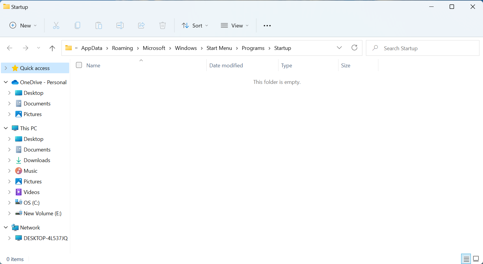 check if windows 11 startup folder empty