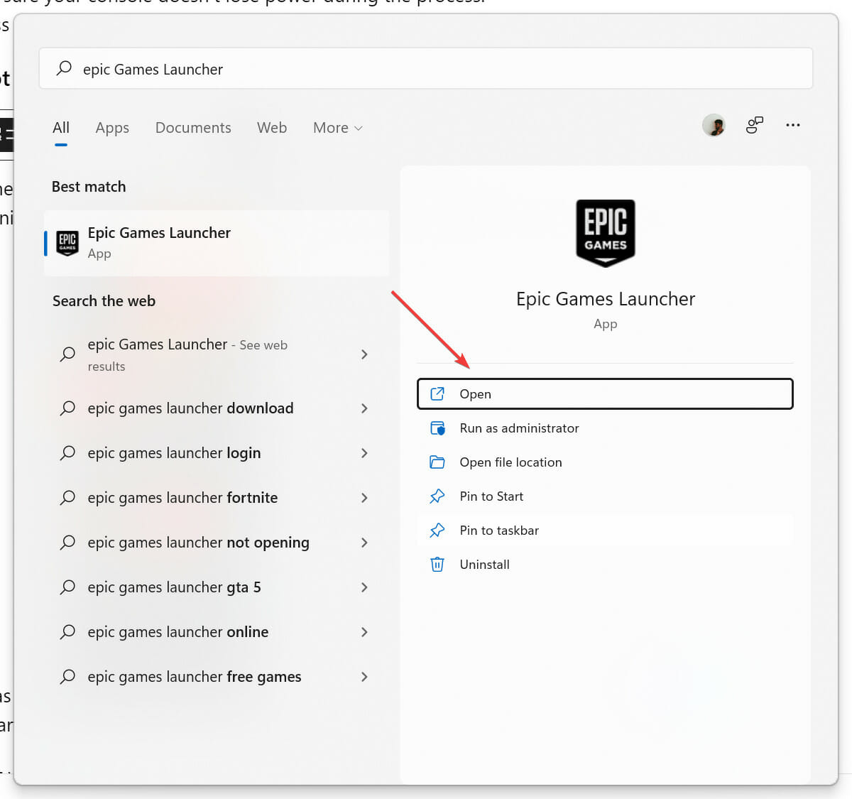 Opening Epic Games Launcher
