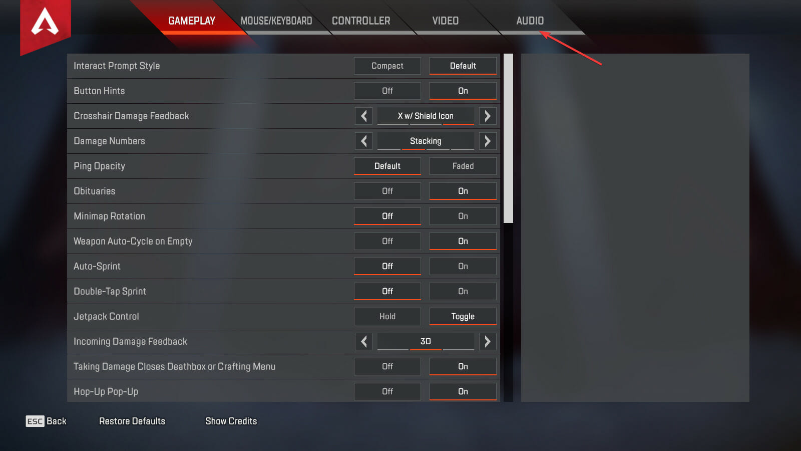 Audio tab