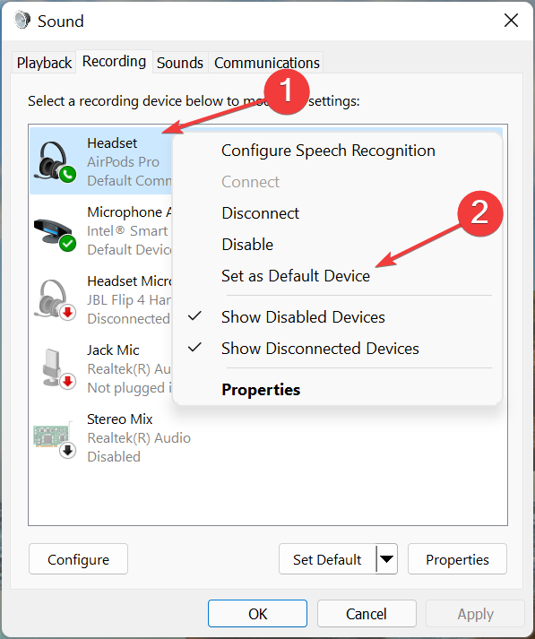 Set as default device to fix apex legends game chat not working