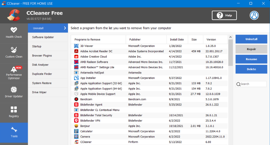 ccleaner tools