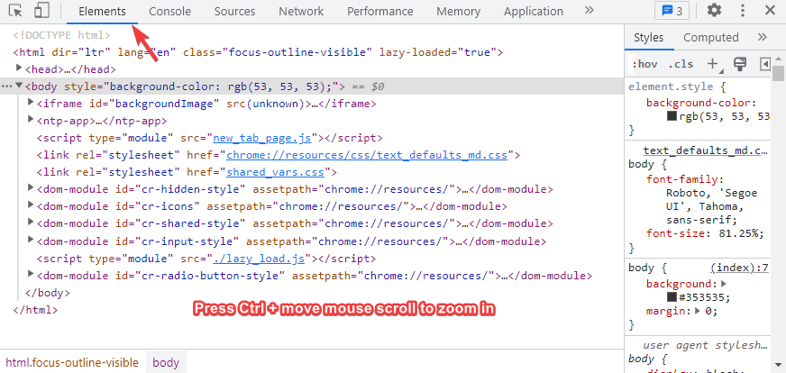 use shortcut key and move mouse wheel to zoom in