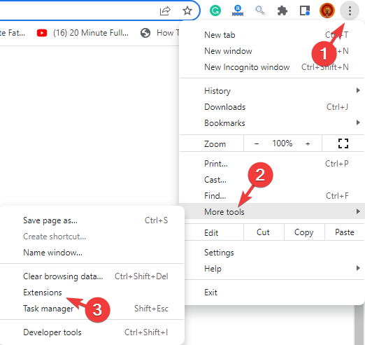 Chrome, more tools, extensions