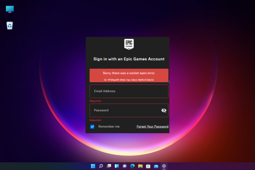 Socket open error epic games unable to log in