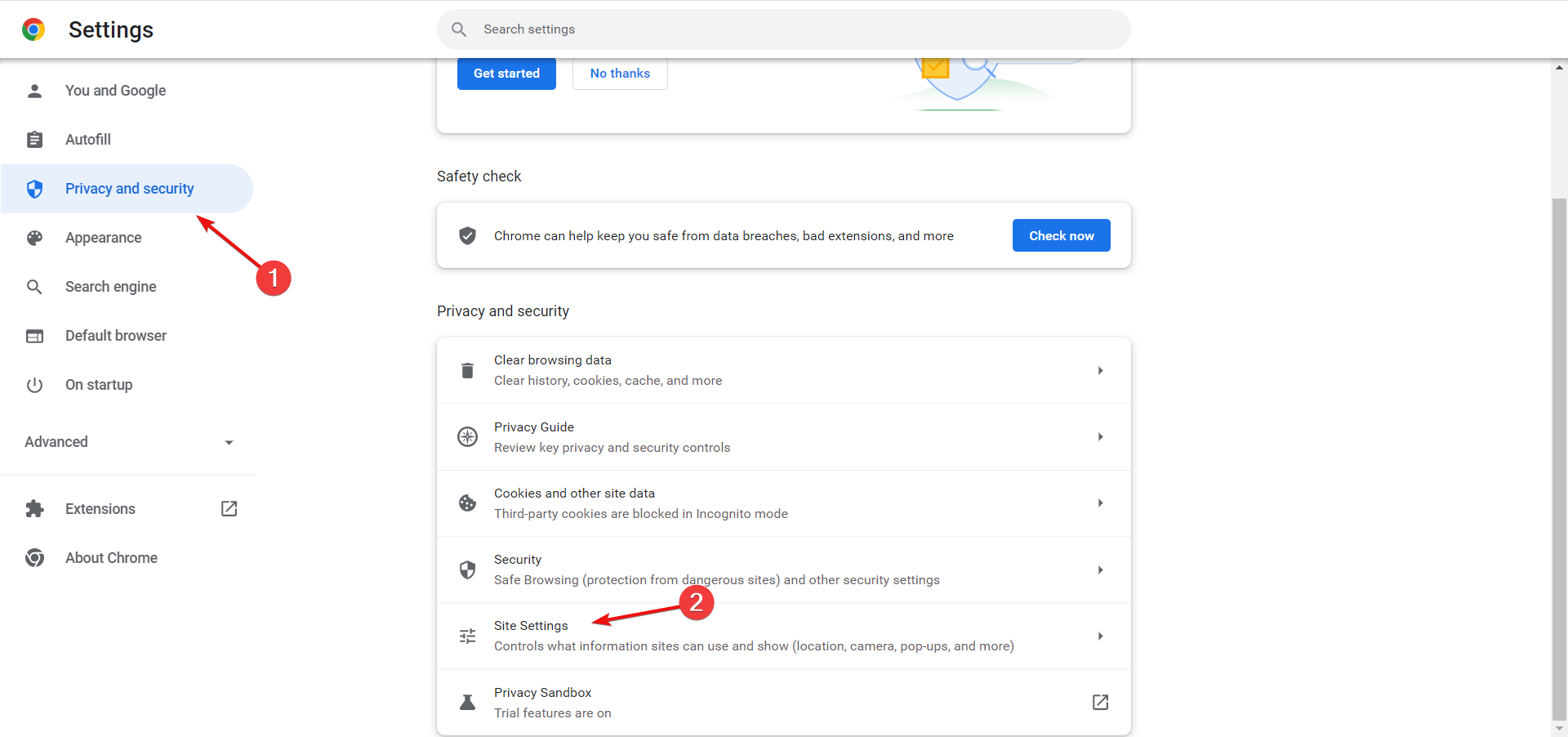 go to content settings