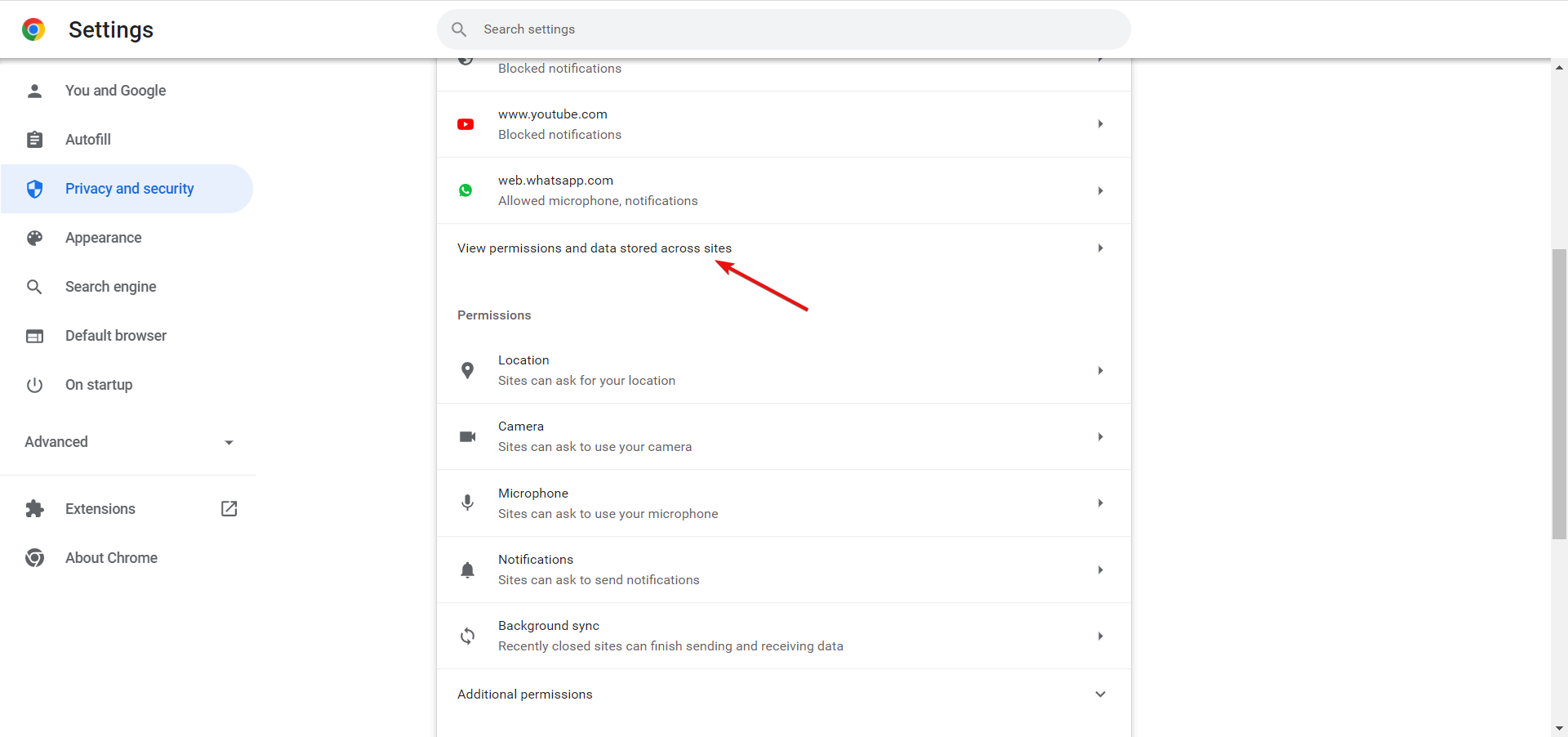 click on view permissions