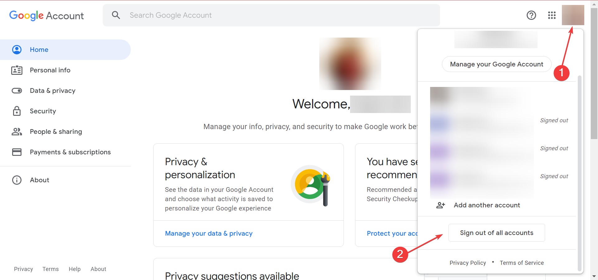 Sign out to fix google searches appearing on other devices