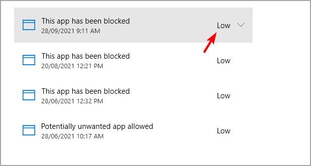 select quarantined threat windows defender