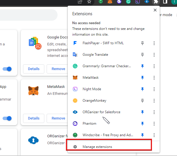 manage extensions chrome