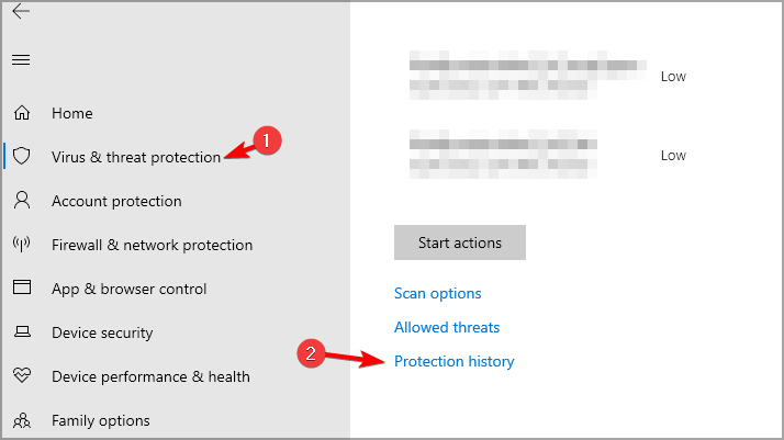 protection history windows defender