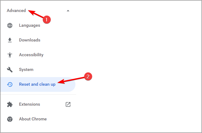 reset and cleanup settings in chrome