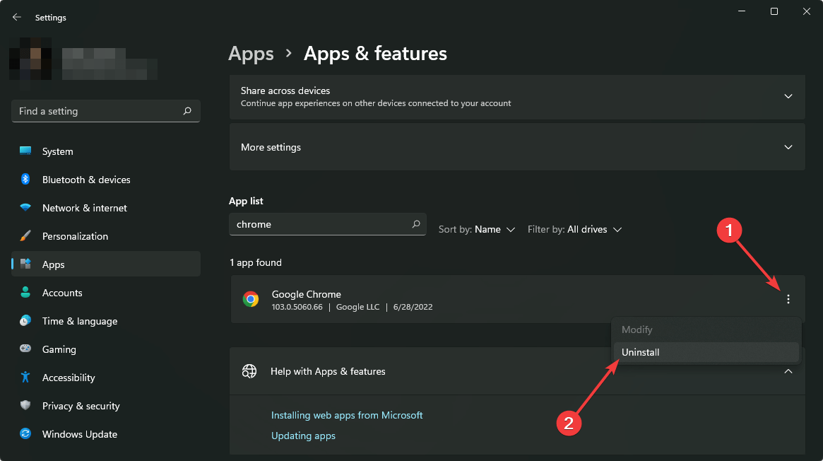 uninstalling chrome windows 11 settings