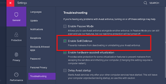 avast self defense mode
