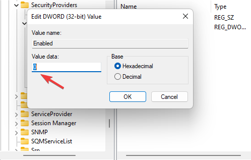 change value data to 0