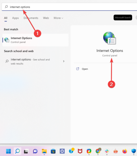internet options control panel
