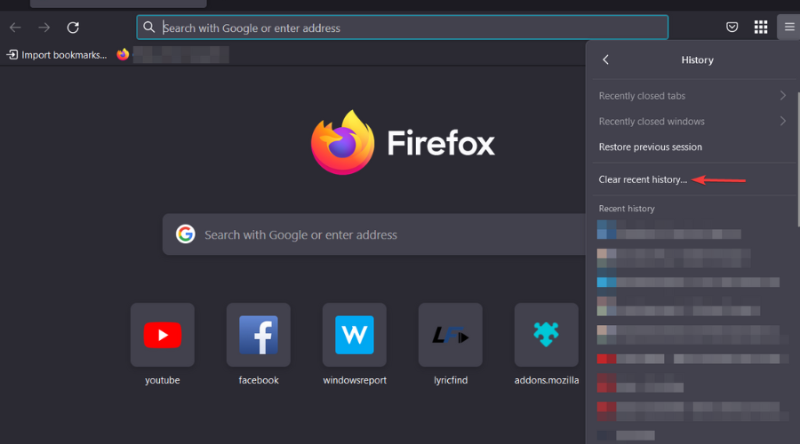 firefox recent history