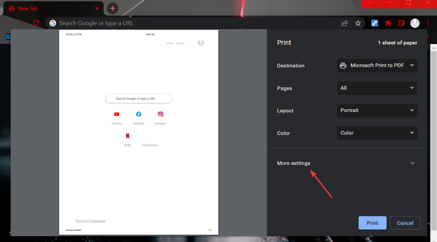 print settings