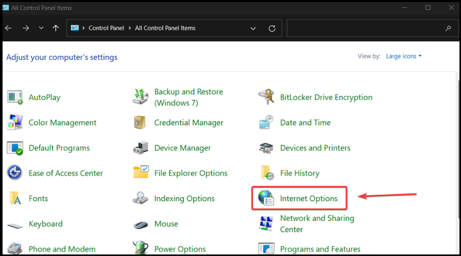 internet options