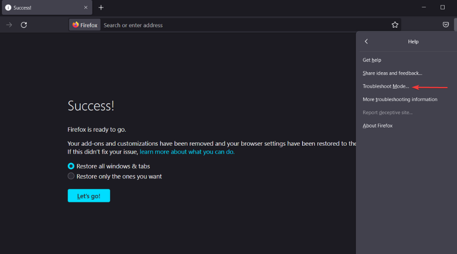 troubleshoot mode Firefox