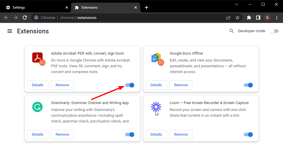 disable extensions
