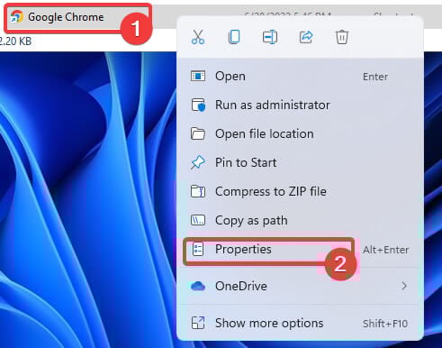google chrome properties