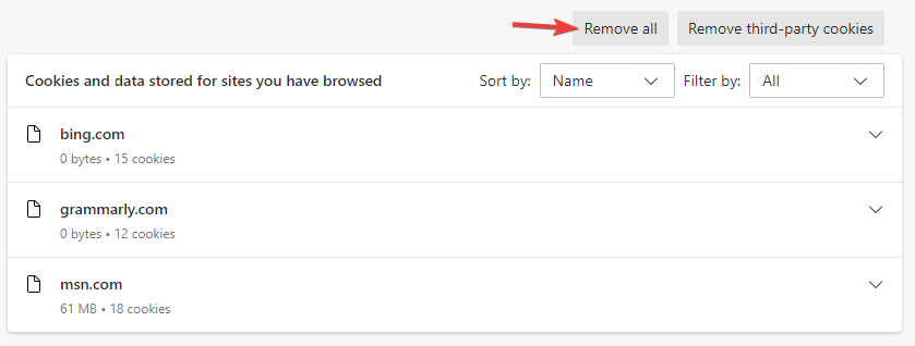 remove all cookies - file restore failed microsoft edge