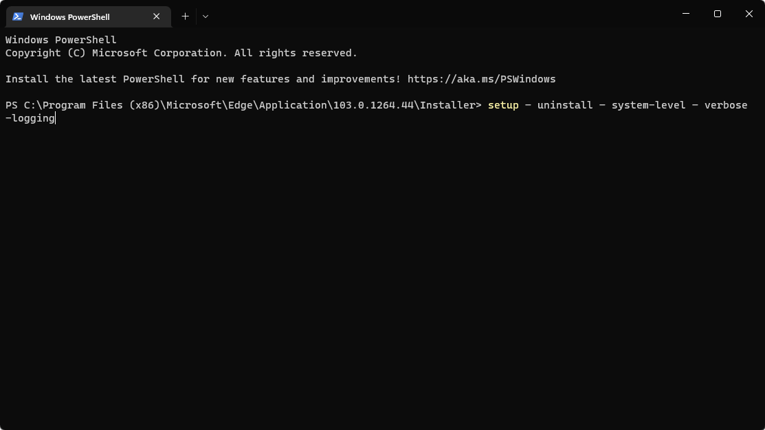 running command to uninstall ms edge