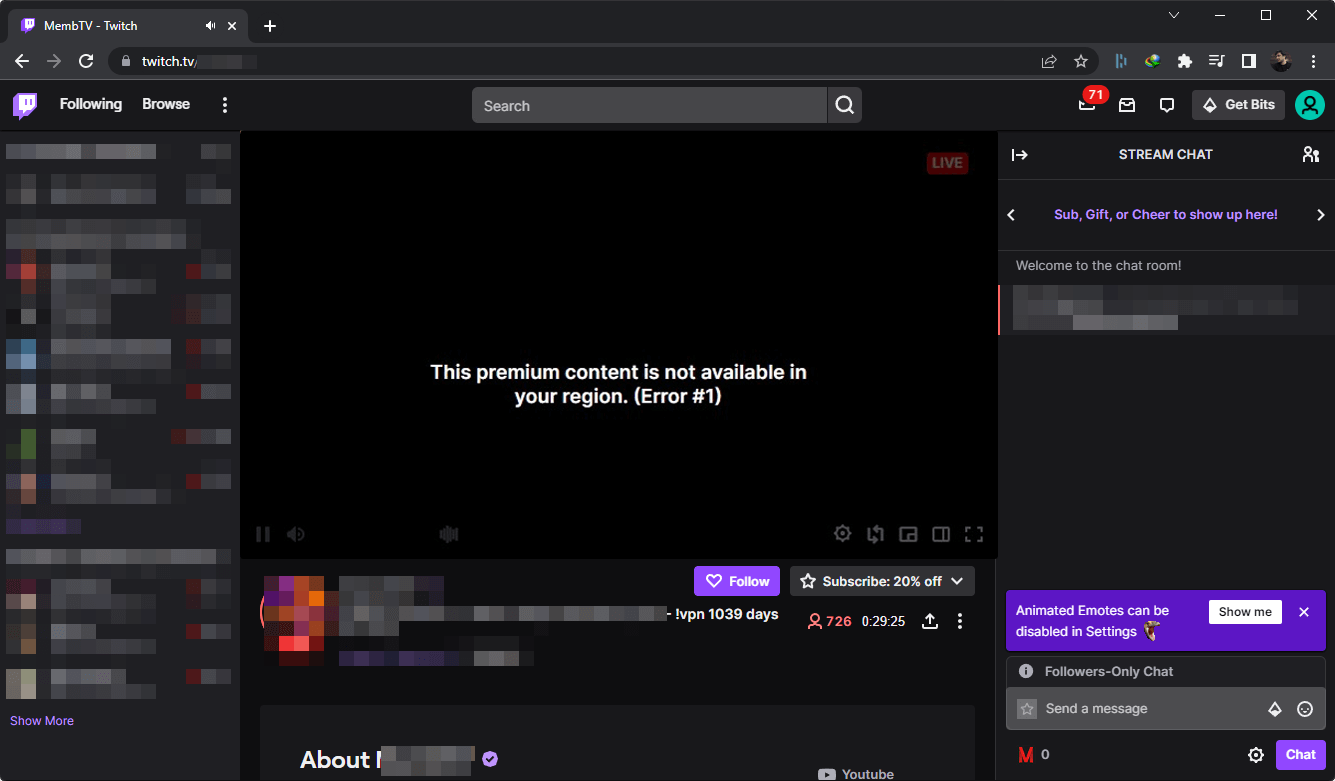captura de pantalla: este contenido premium no está disponible en su región. (error #1)