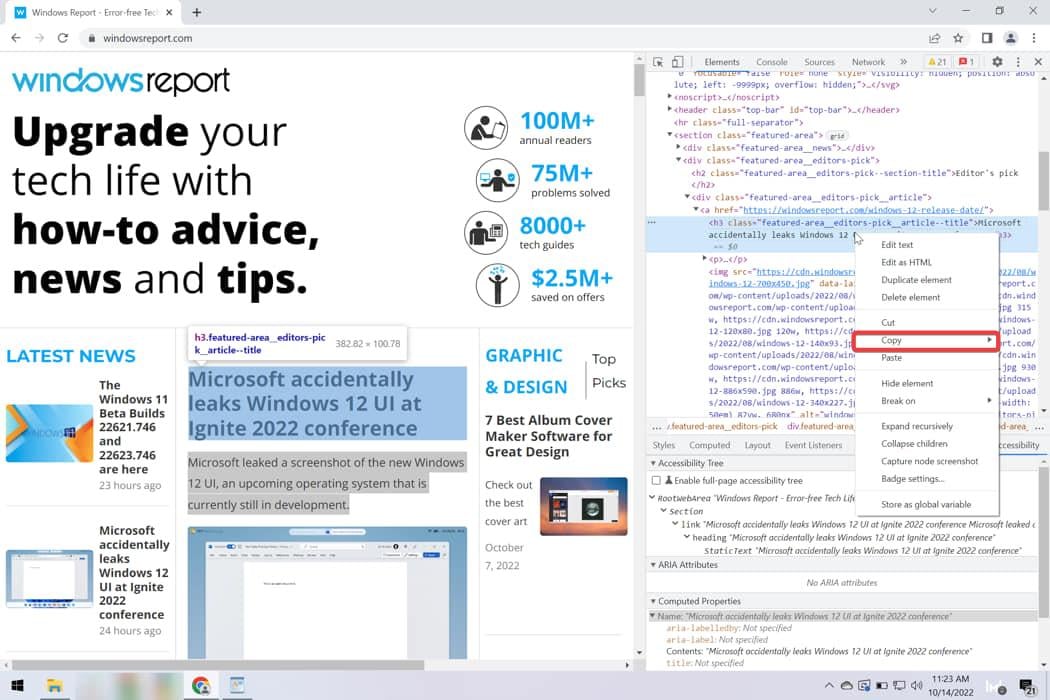 copy element from the code