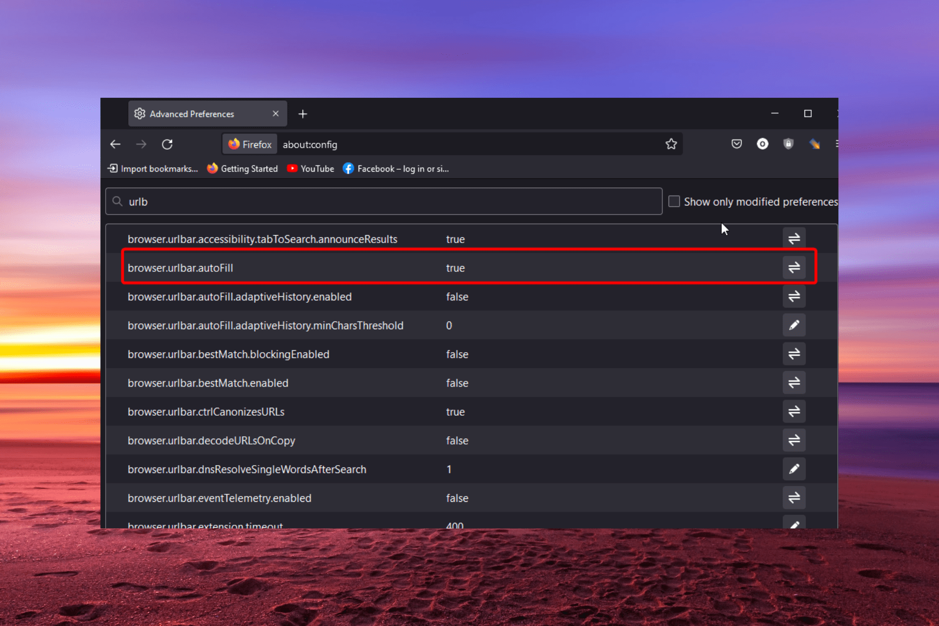 url autocomplete not working firefox