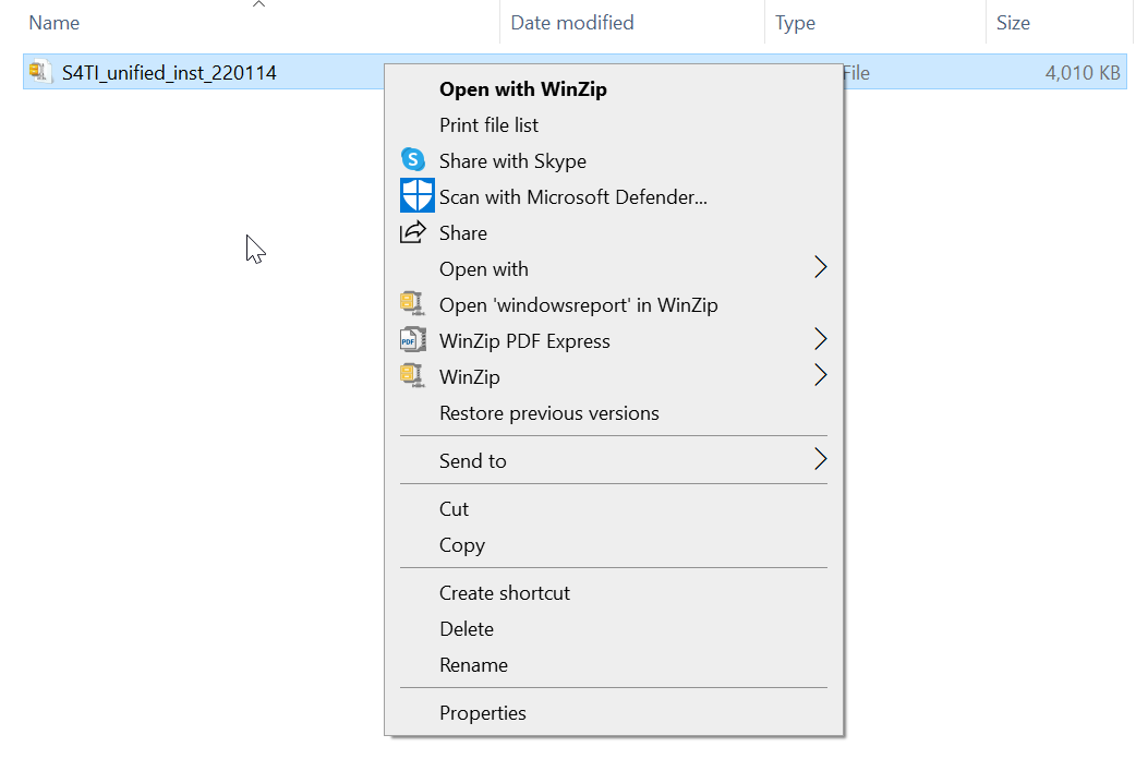 winzip file options choice