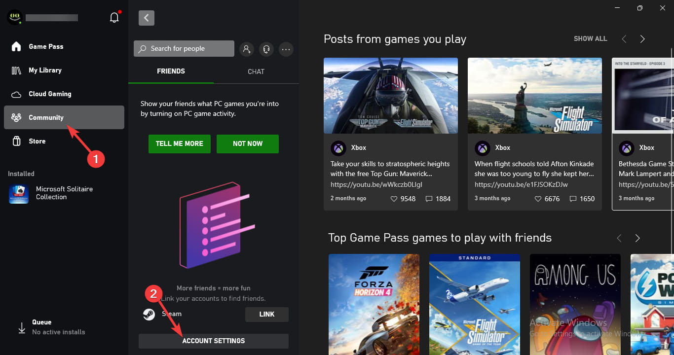 xbox navigate to account settings