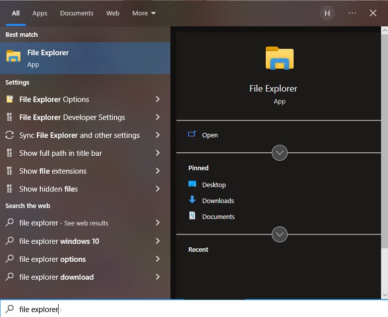 windows 10 file explorer open