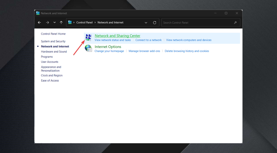 network sharing center