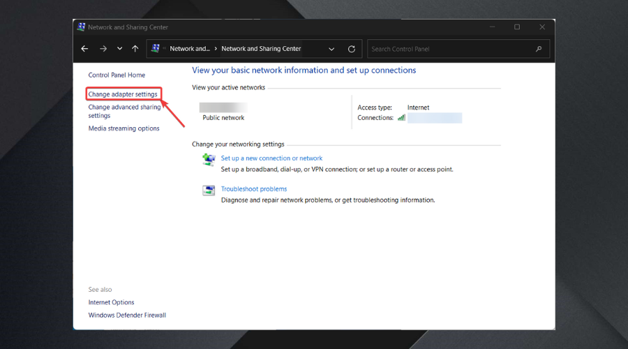 change adapter settings