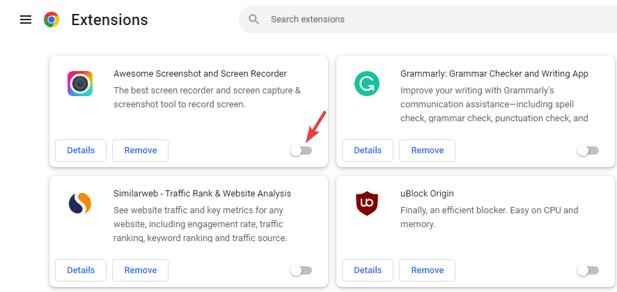 disable all extensions