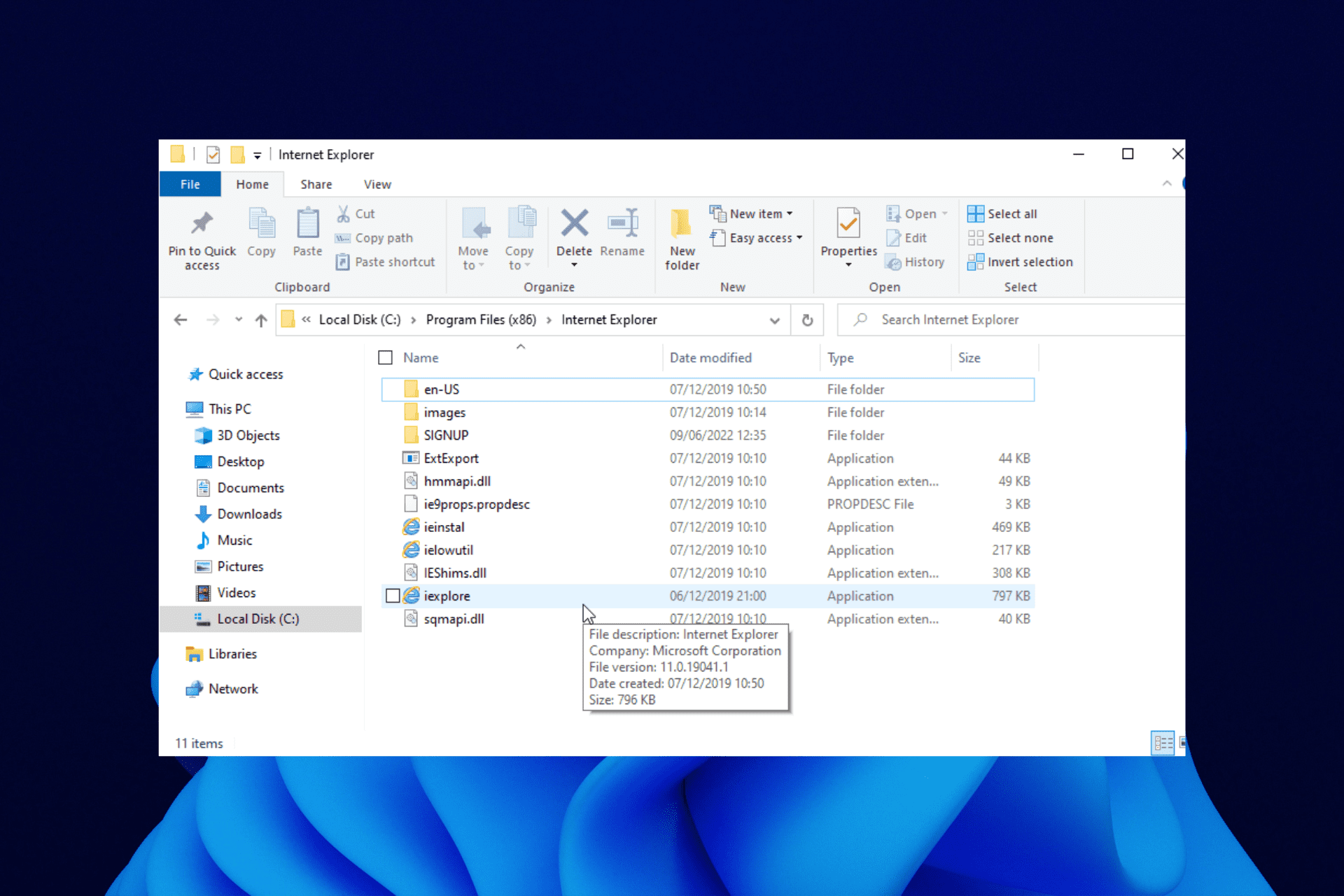 internet explorer file location