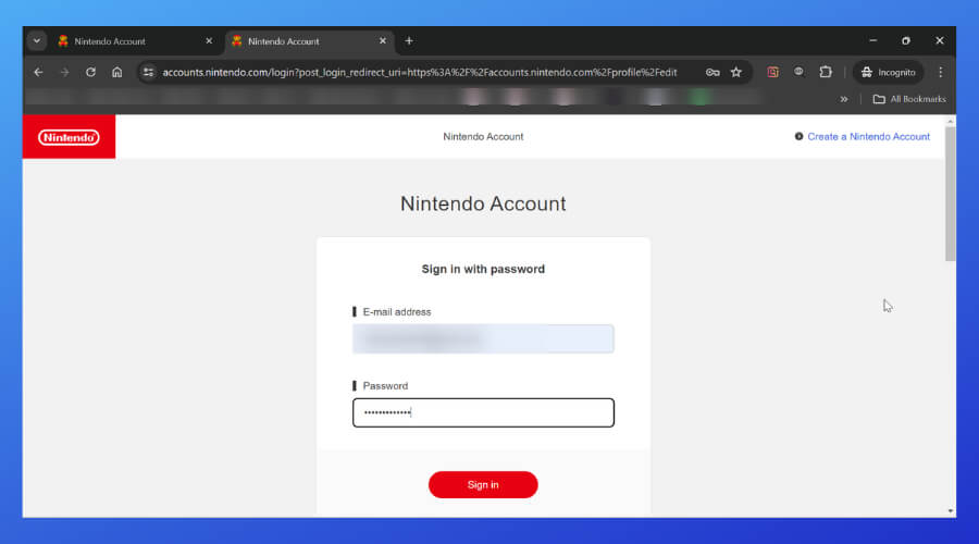nintendo account login