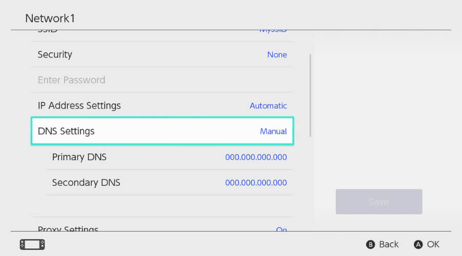 Impostazioni DNS del Nintendo Switch