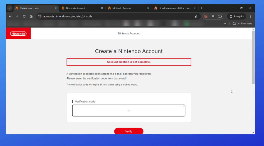 nintendo verify email