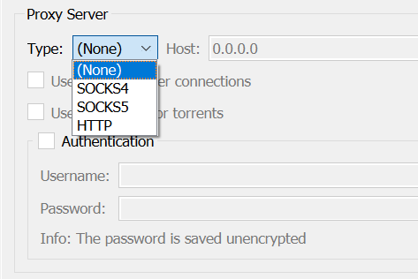 qbittorrent select proxy type