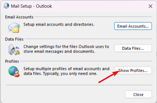show-profiles fix corrupt outlook profile