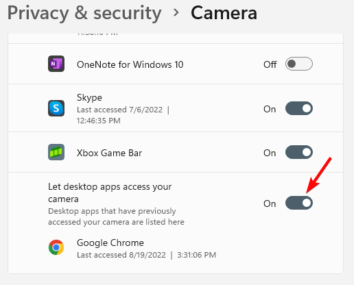 Let desktop apps access your camera