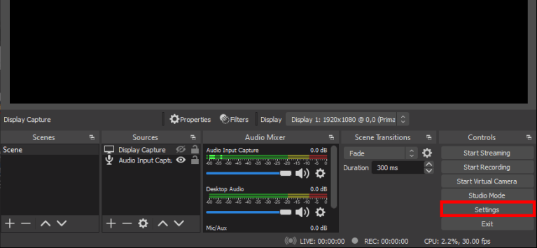 obs settings to record a meeting