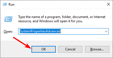 systempropertiesadvanced command in run
